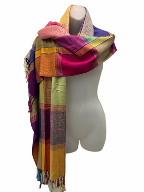 Vibrant Multicolor Plaid Scarf - Pink, Purple & Yellow